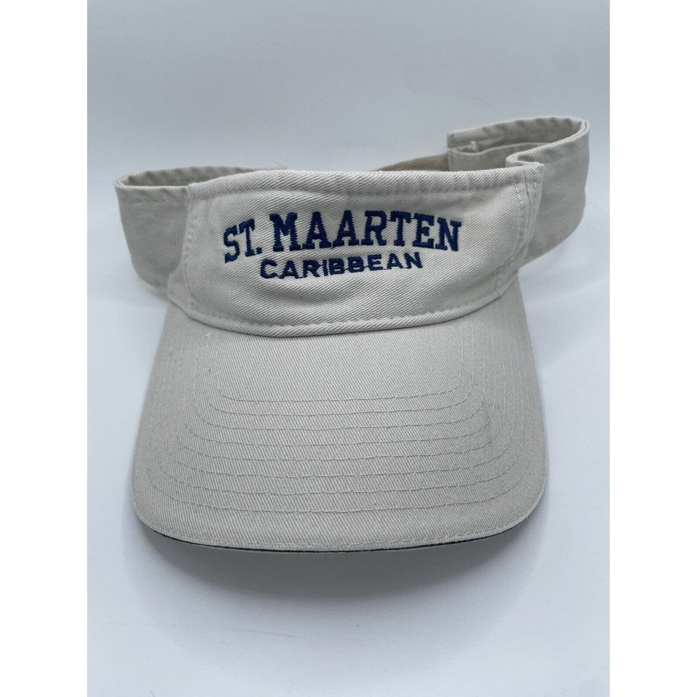 St Maarten Caribbean French West Indies Sun Visor Cap Hat Adjustable Beigeb